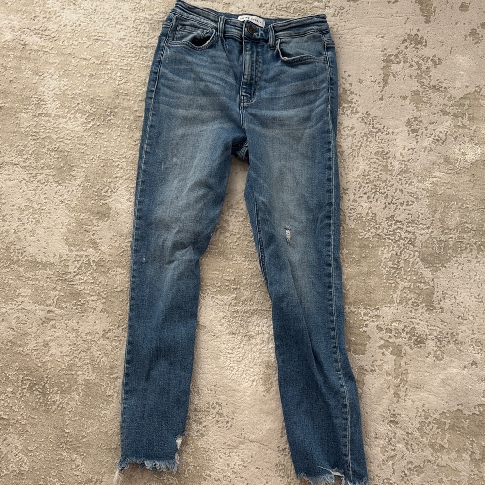 Flying Monkey Distressed Blue Ankle Jeans